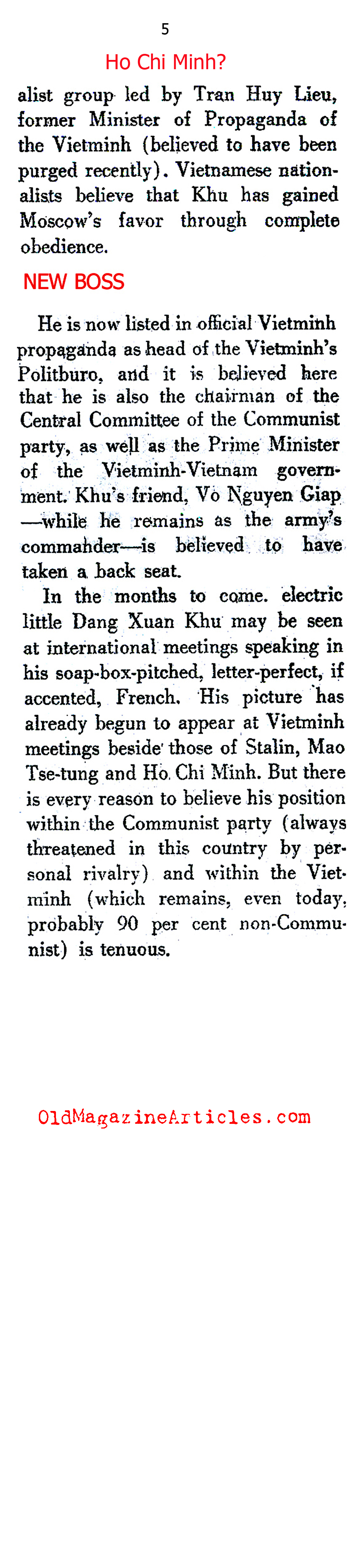 Vietminh Power Struggle? (The New Leader Magazine, 1951)
