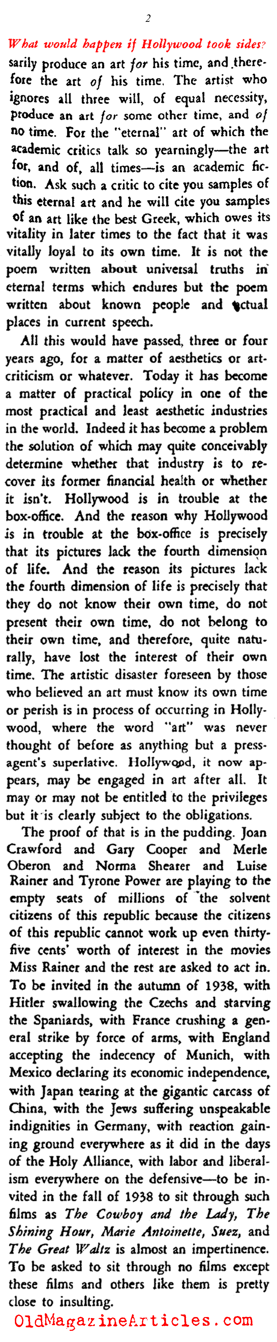 Social Issues in Movies (Stage Magazine, 1938)