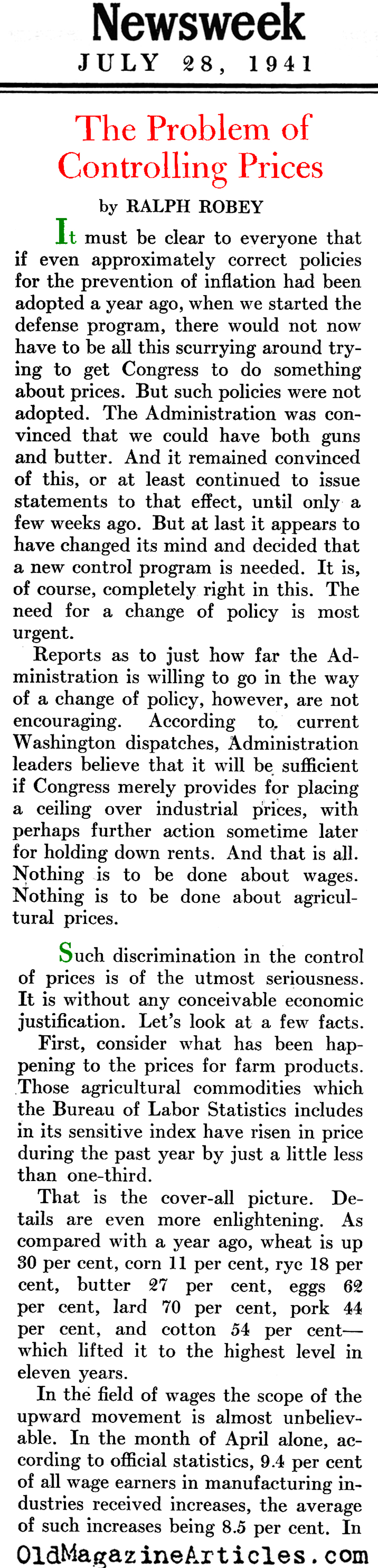 New Deal Price Controls (Newsweek Magazine, 1941)