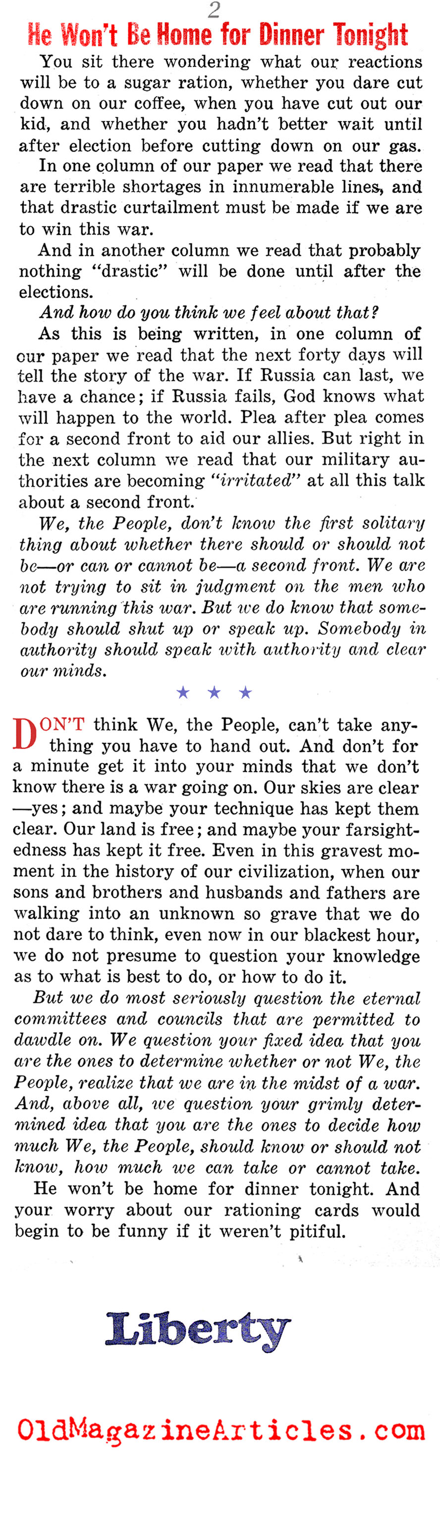 Yes, We Know There's a War On (Liberty Magazine, 1942)