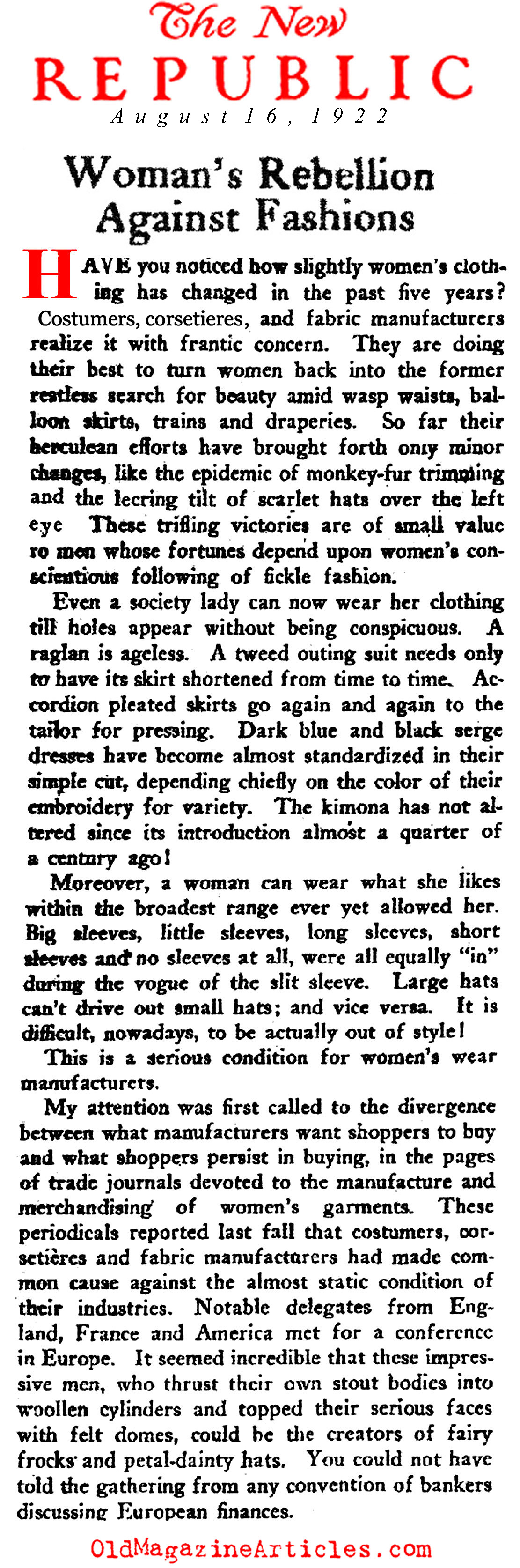 The Plot to Restore the Corset  (The New Republic, 1922)