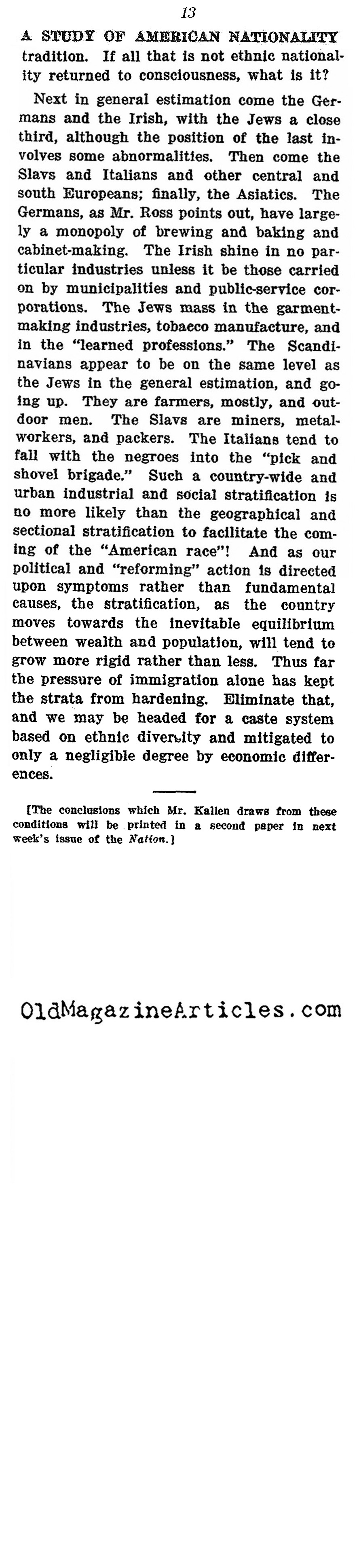 Anticipating Multiculturalism  (The Nation, 1915)