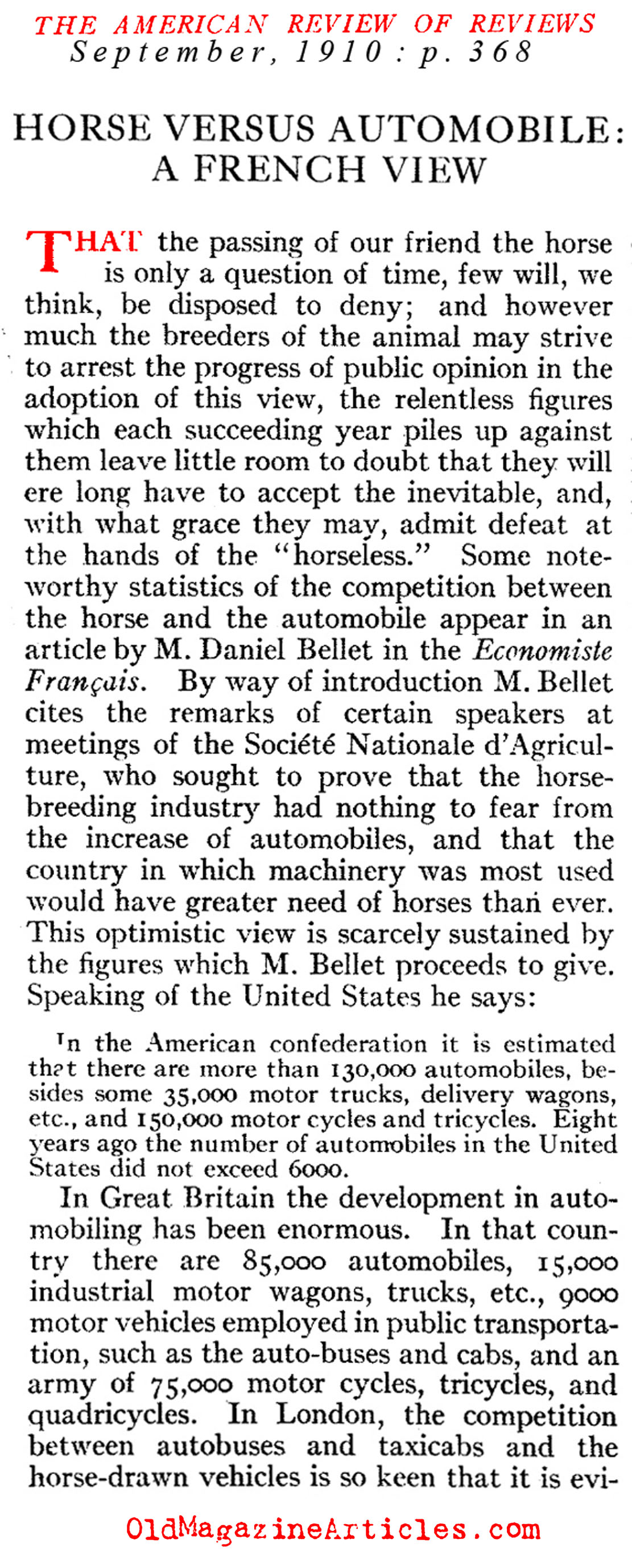 A Dramatic Growth in the Number of Cars (Review of Reviews, 1910)