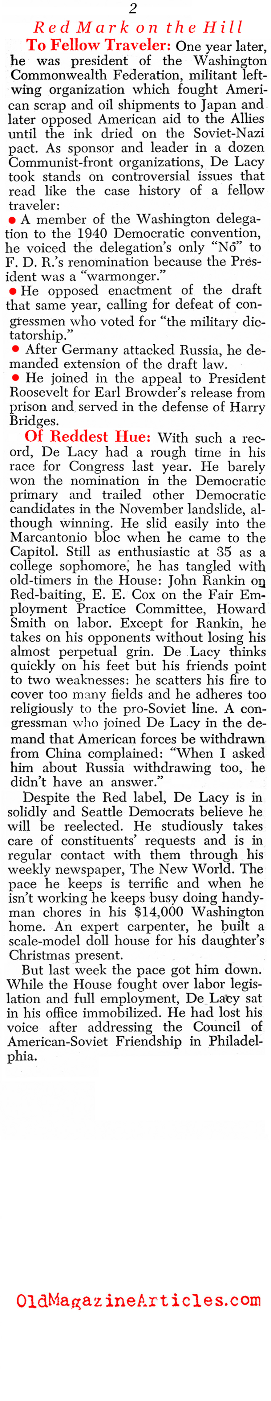 The Communist on Capitol Hill (Newsweek Magazine, 1945)