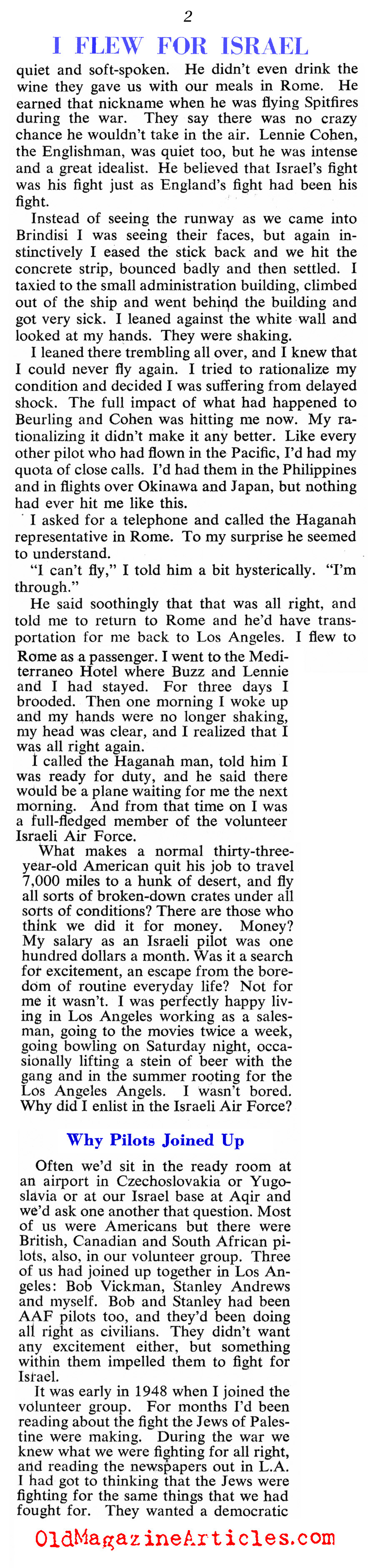 ''I Flew for Israel'' (Collier's Magazine, 1949)