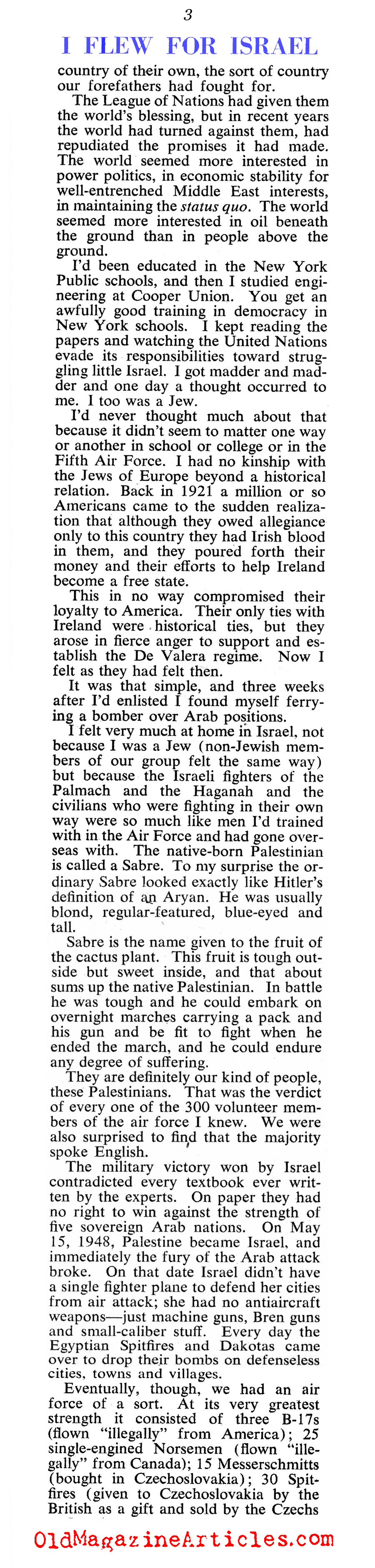 ''I Flew for Israel'' (Collier's Magazine, 1949)