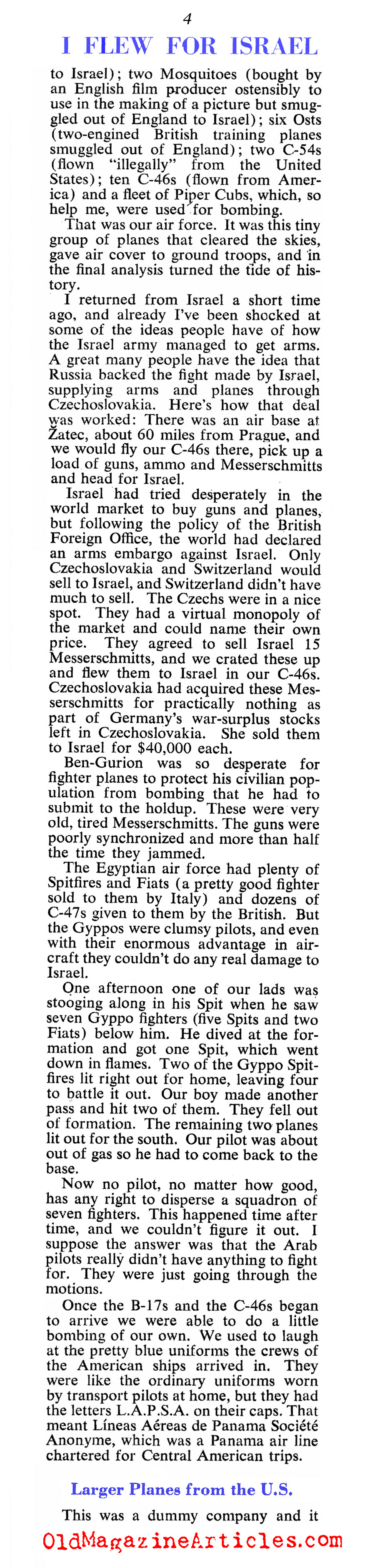 ''I Flew for Israel'' (Collier's Magazine, 1949)