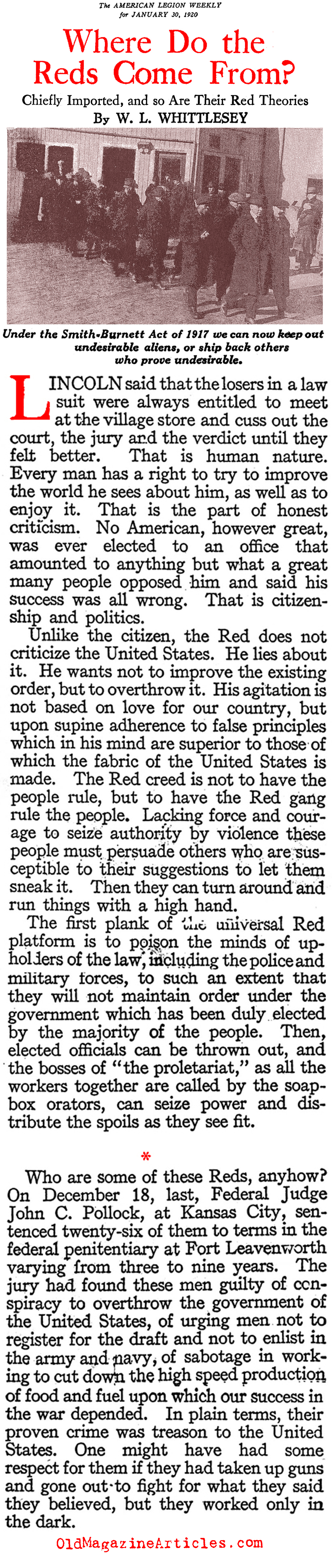 Deporting the Reds (American Legion Weekly, 1920)