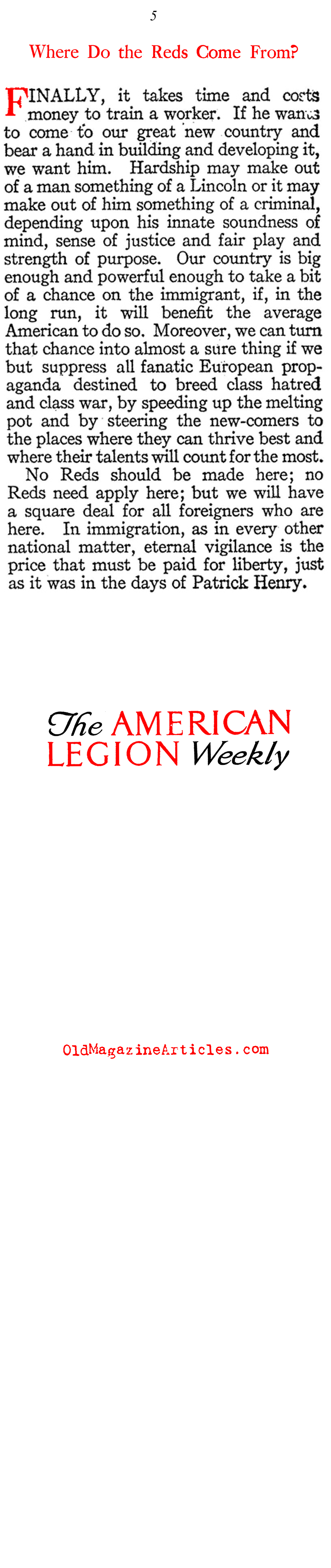 Deporting the Reds (American Legion Weekly, 1920)