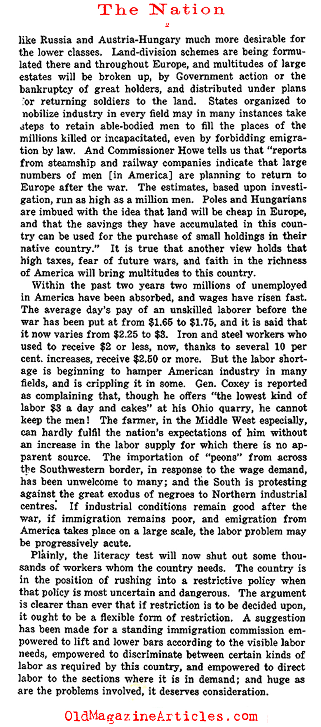 Immigration and Labor (The Nation, 1917)
