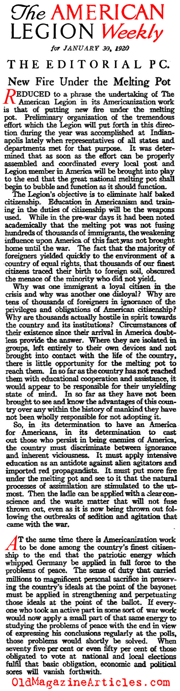Americanizing the Immigrants (American Legion Weekly, 1920)