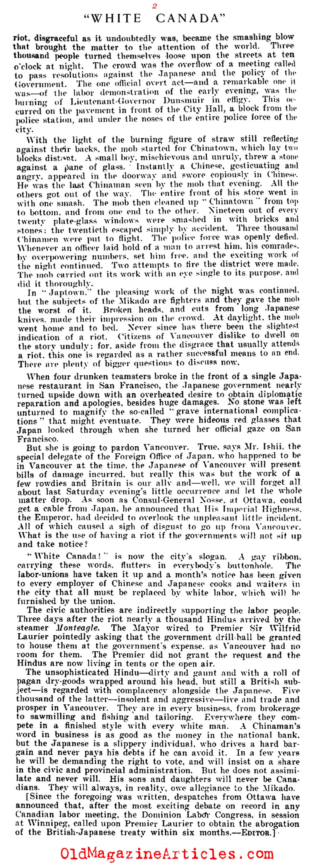 Race Riots in Vancouver   (Harper's Weekly, 1907)