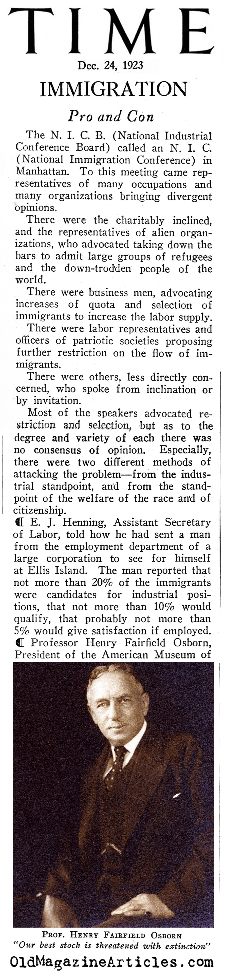 Debating Immigration (Time Magazine, 1923)