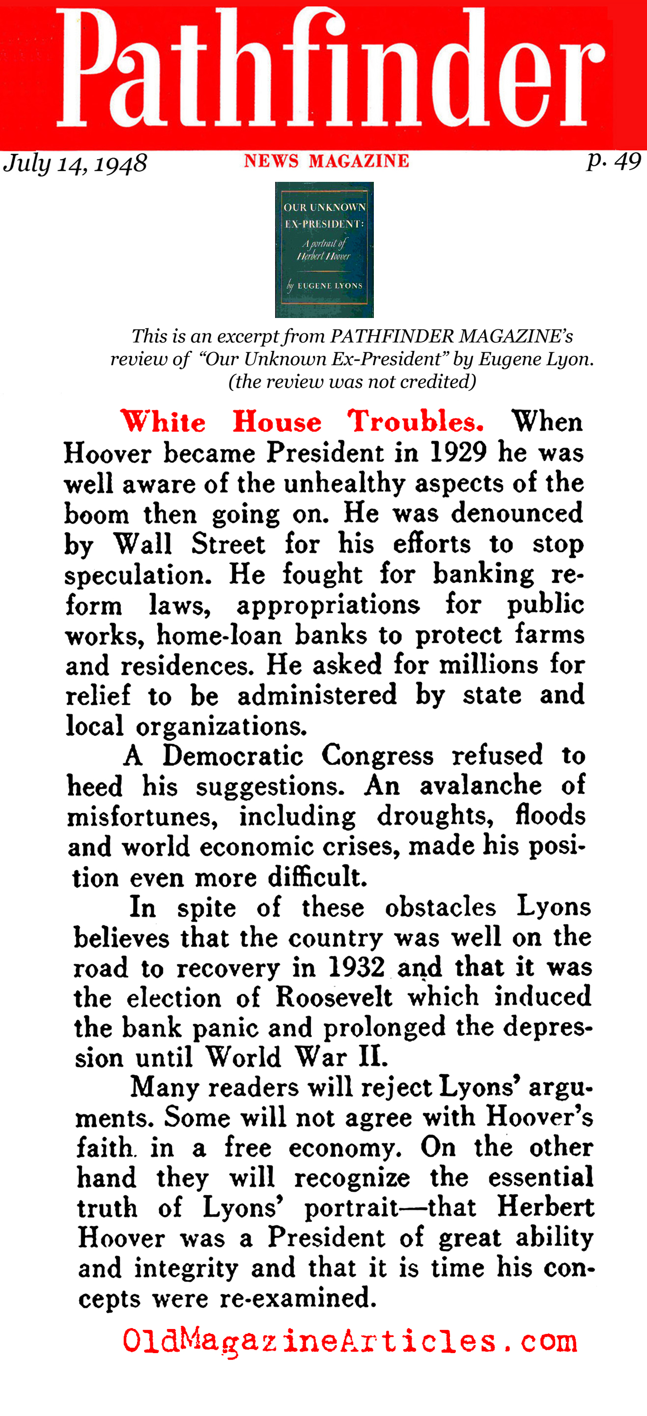 In Defense of President Hoover (Pathfinder Magazine, 1948)