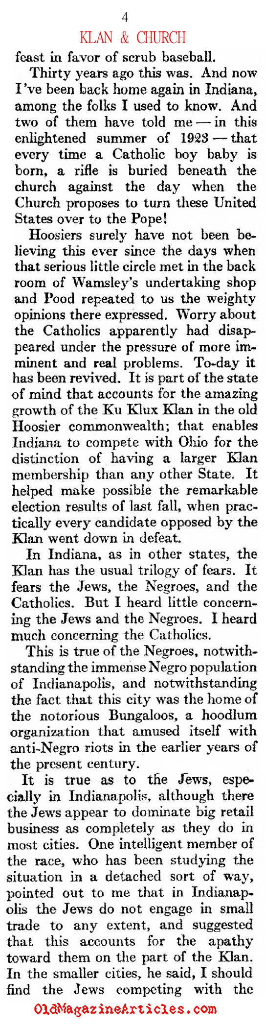 The KKK Popularity in Indiana (Atlantic Monthly, 1923)