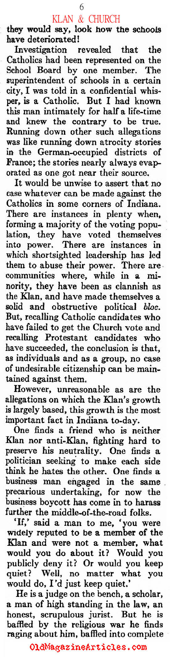 The KKK Popularity in Indiana (Atlantic Monthly, 1923)