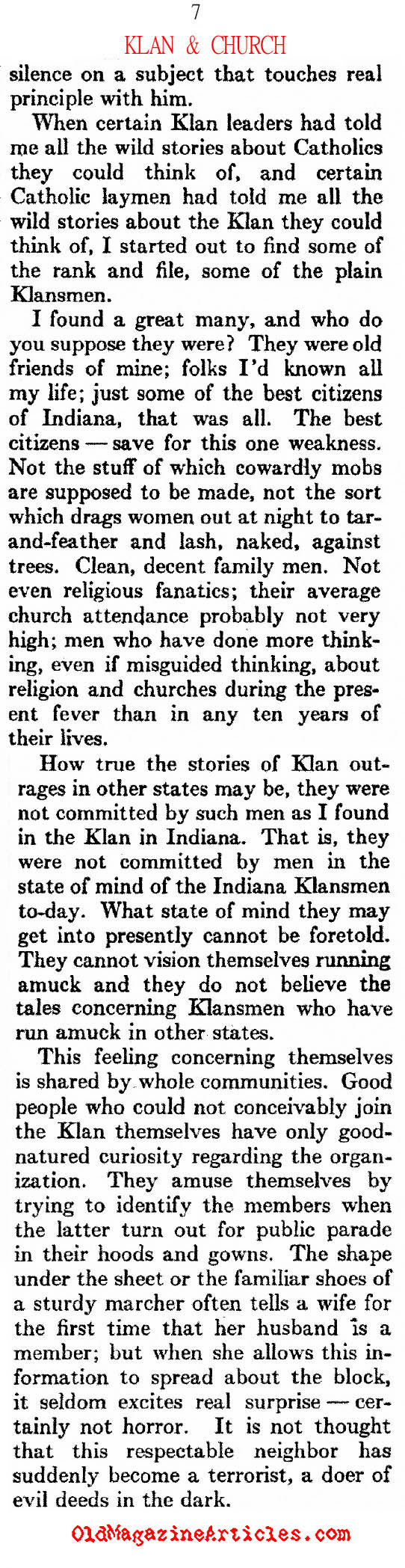 The KKK Popularity in Indiana (Atlantic Monthly, 1923)