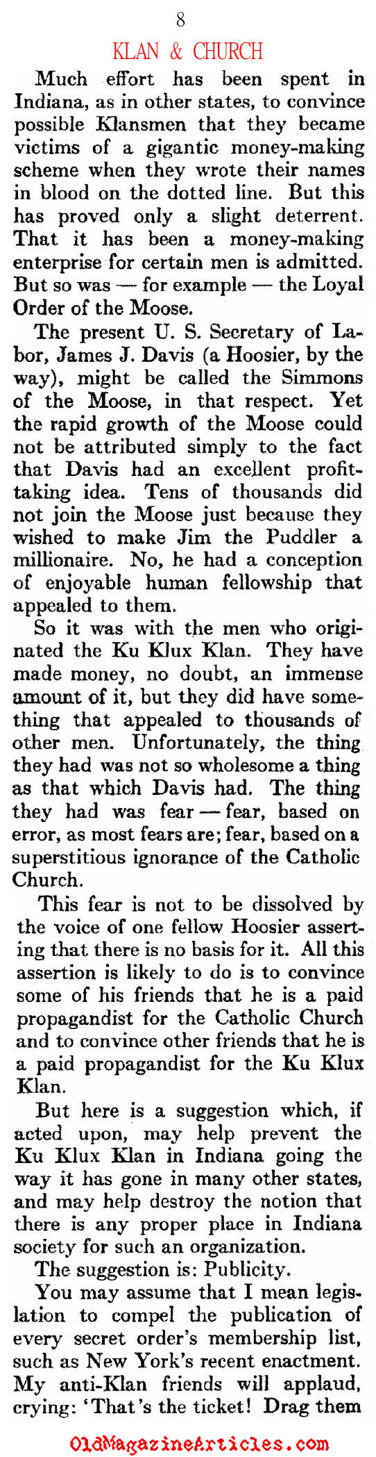 The KKK Popularity in Indiana (Atlantic Monthly, 1923)