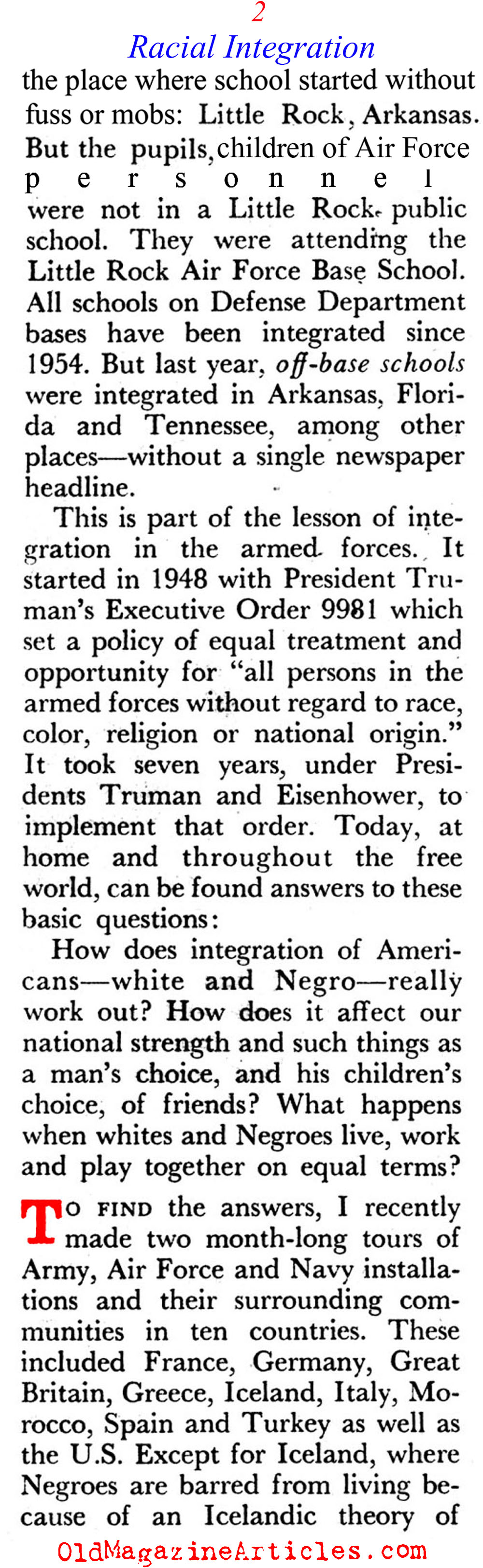 Racial Integration in the U.S. Army   (Coronet Magazine, 1960)