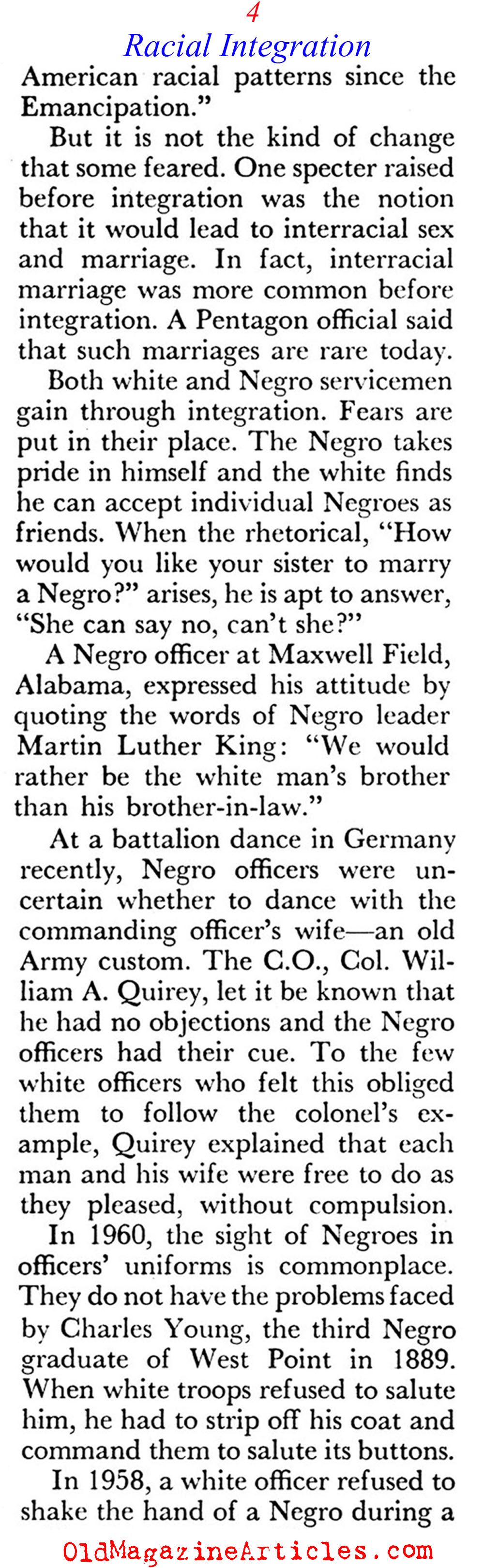 Racial Integration in the U.S. Army   (Coronet Magazine, 1960)