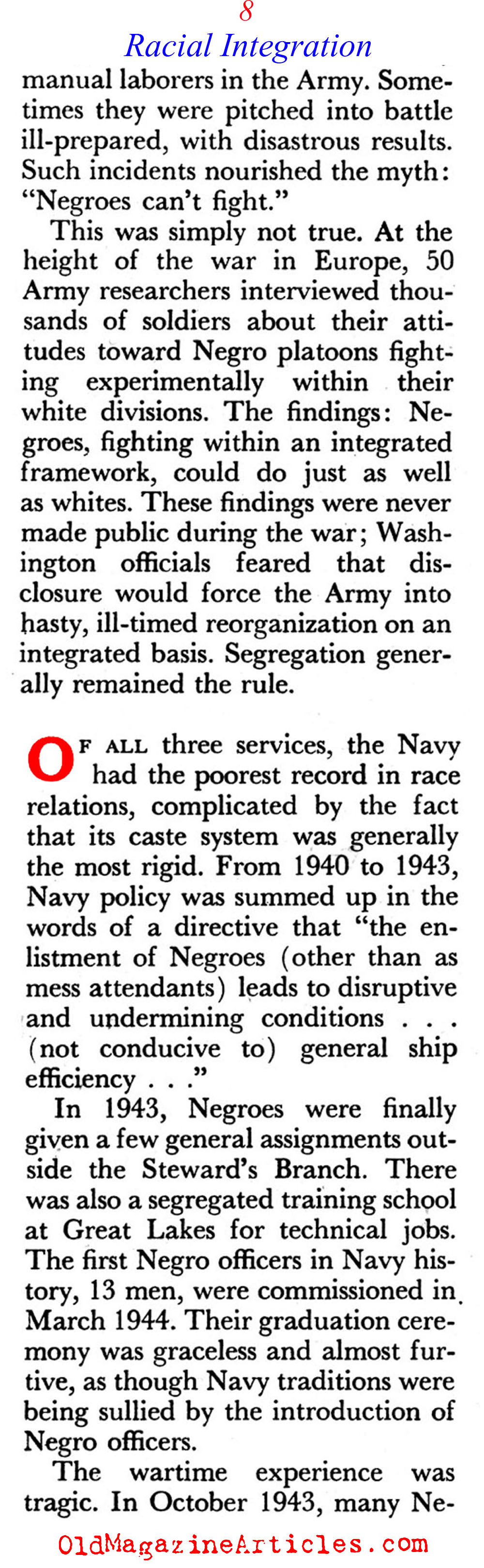 Racial Integration in the U.S. Army   (Coronet Magazine, 1960)