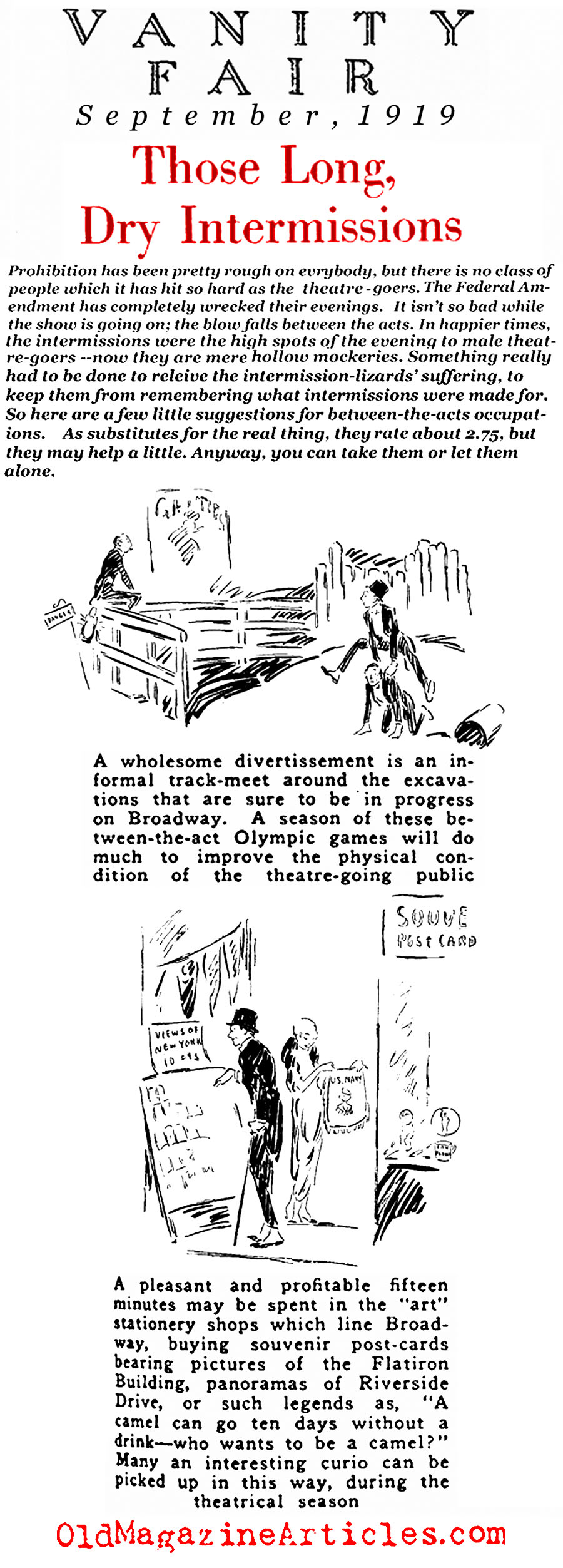 Theater Intermissions and Prohibition  (Vanity Fair, 1919)