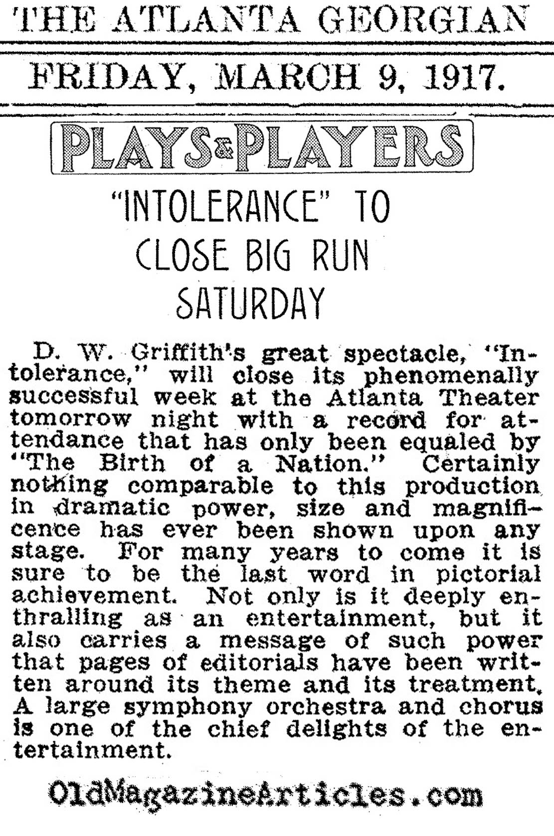 Intolerance Reviewed (The Atlanta Georgian, 1917)