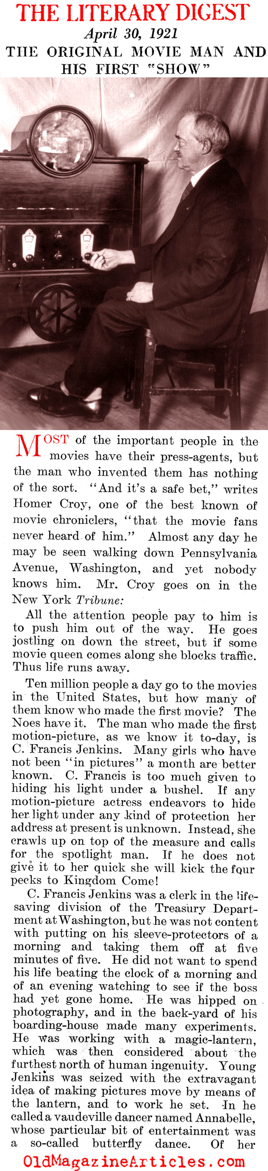 He Made the Pictures Move (The Literary Digest, 1921)