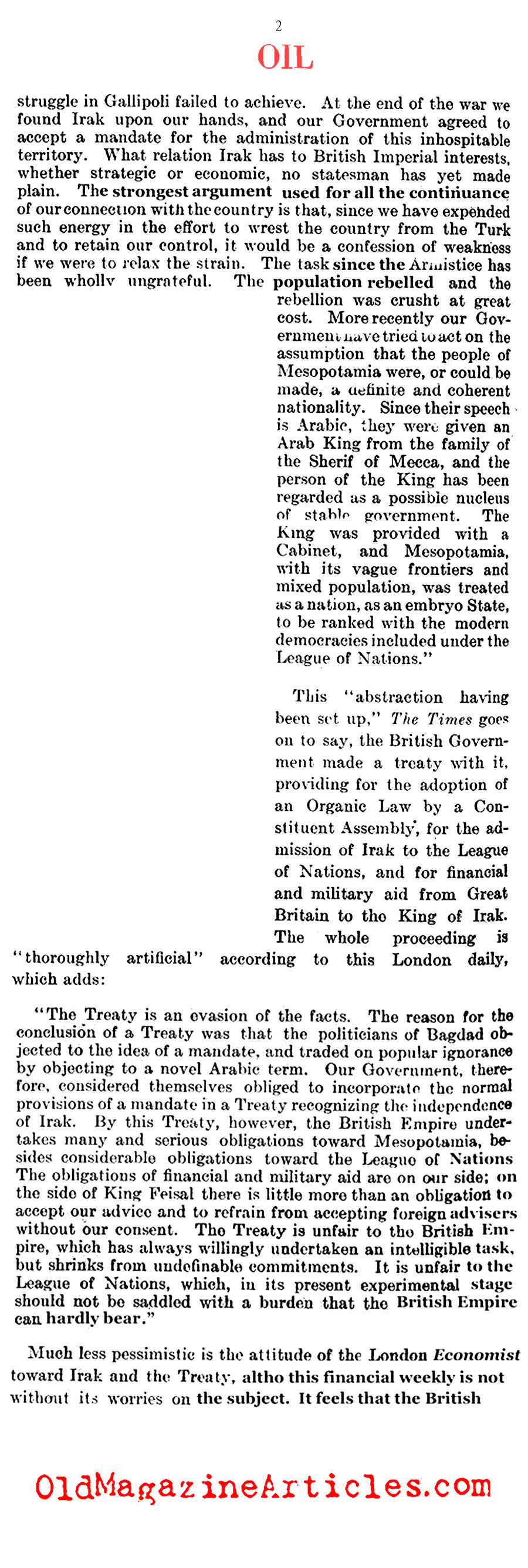 The Costliness of Mesopotamia (Literary Digest, 1922)