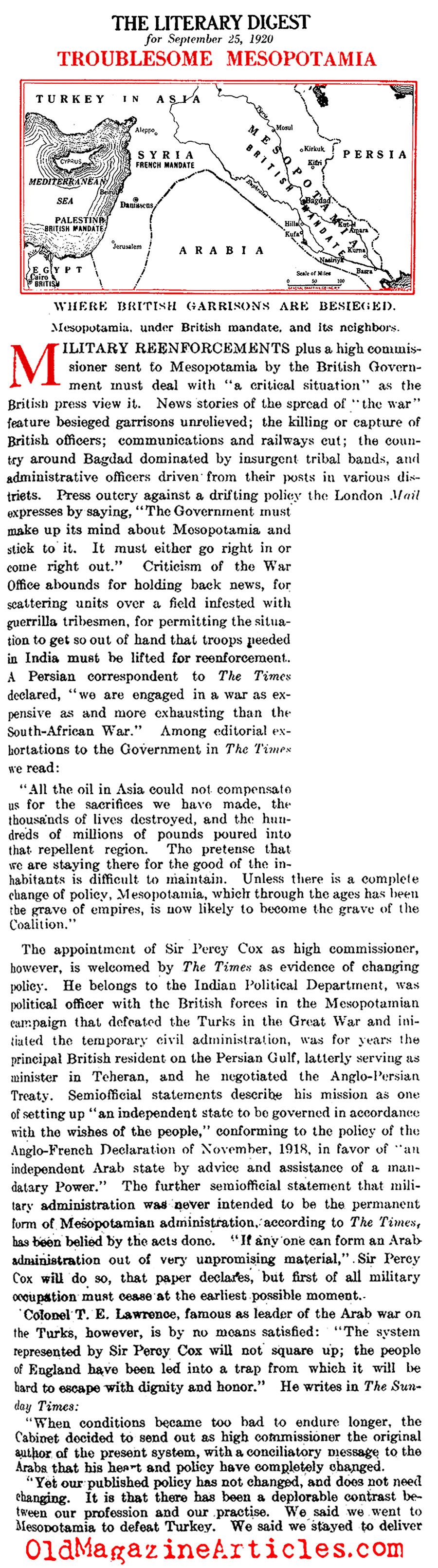 ''Troublesome Mesopotamia''  (Literary Digest, 1920)