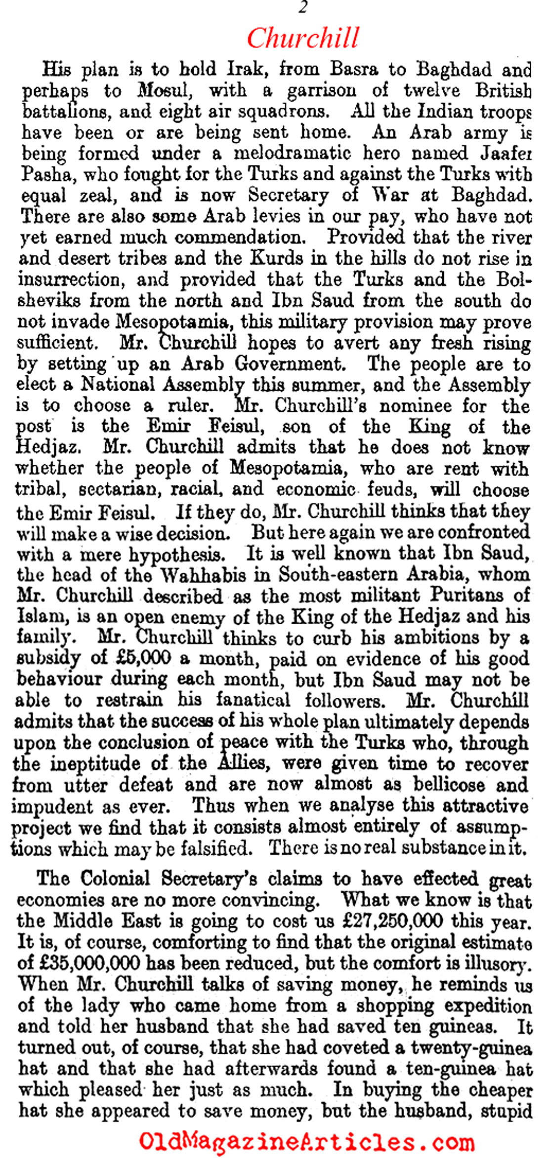 Winston Churchill and the Mesopotamia Occupation   (The Spectator, 1921)