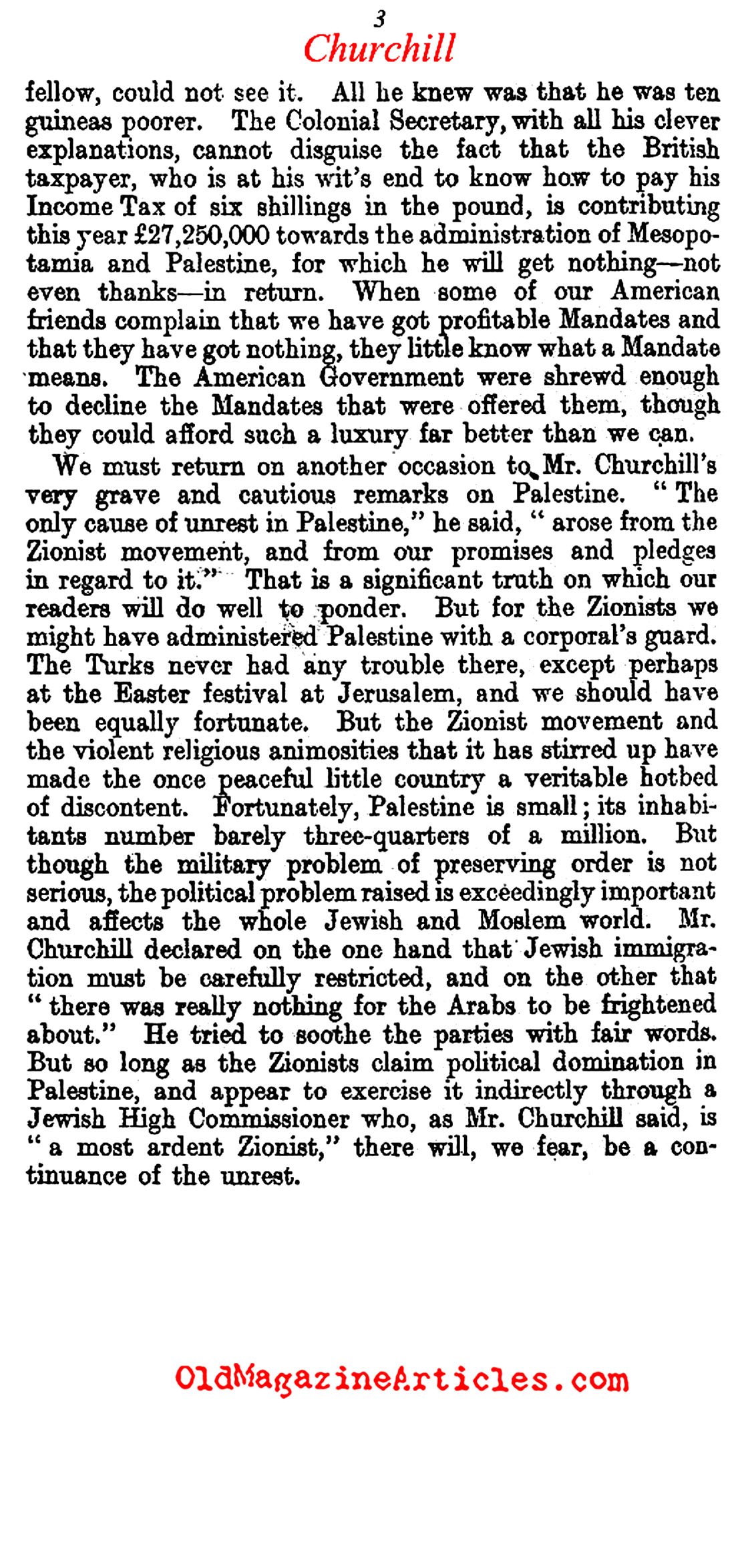 Winston Churchill and the Mesopotamia Occupation   (The Spectator, 1921)