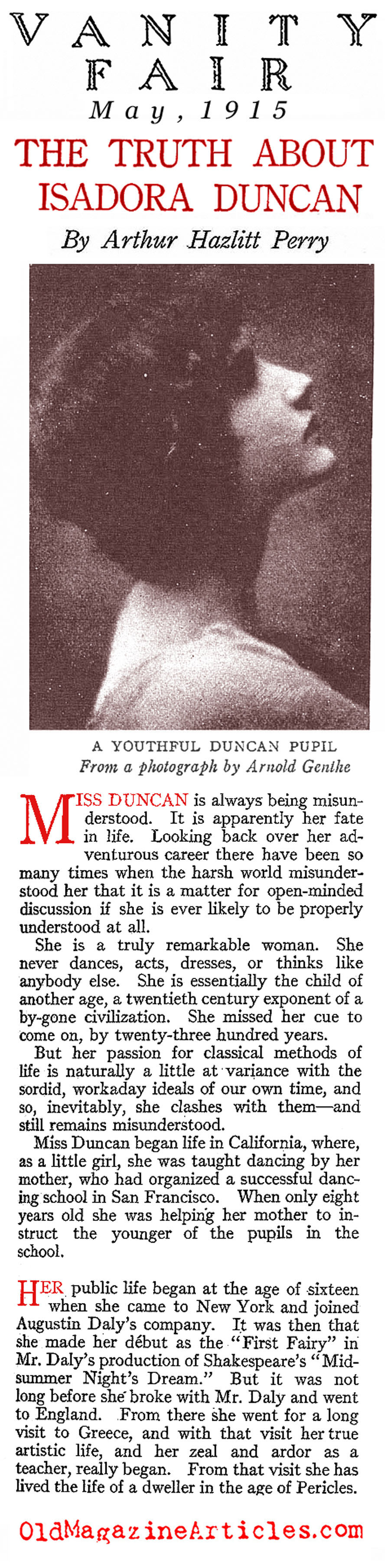 A Profile of Isadora Duncan (Vanity Fair, 1915)