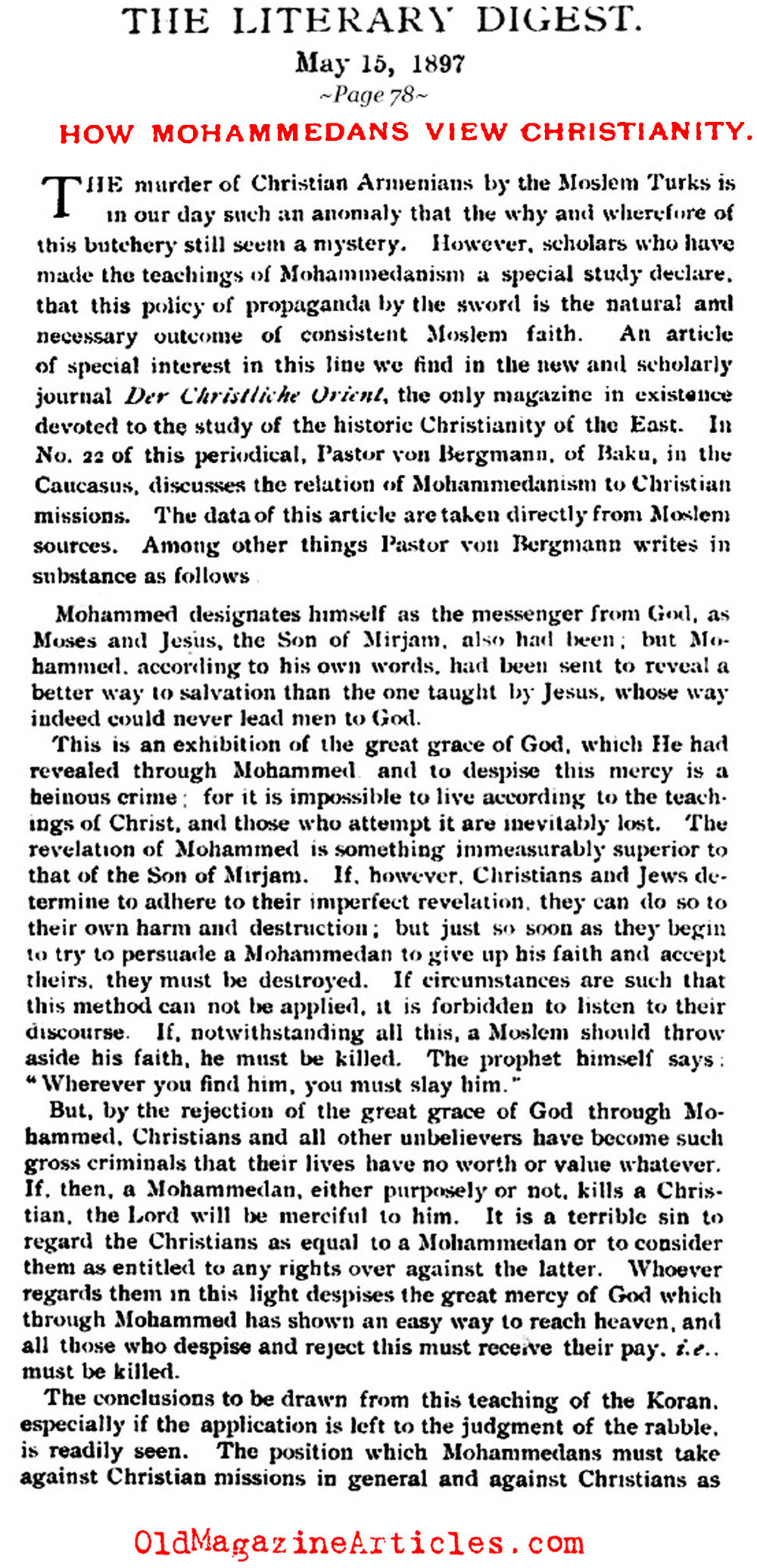 An Islamic View of Christianity (The Literary Digest, 1897)