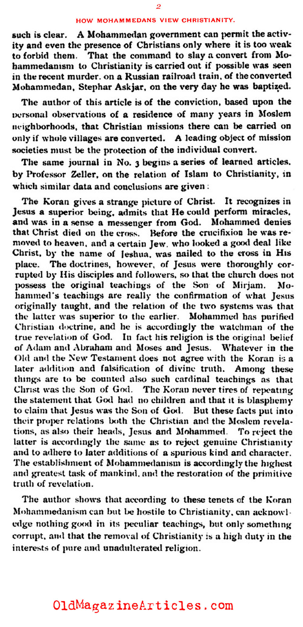 An Islamic View of Christianity (The Literary Digest, 1897)