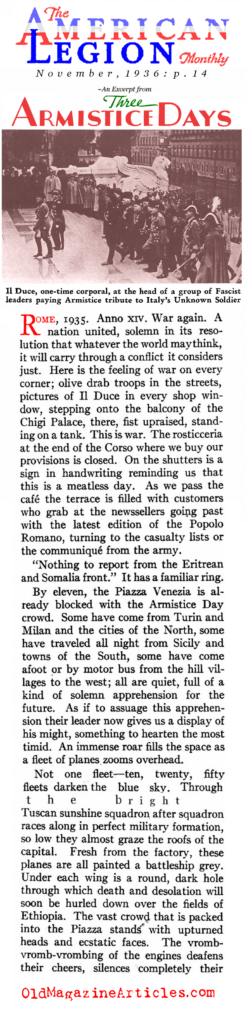 Armistice Day Mussolini Style (American Legion Monthly, 1936)