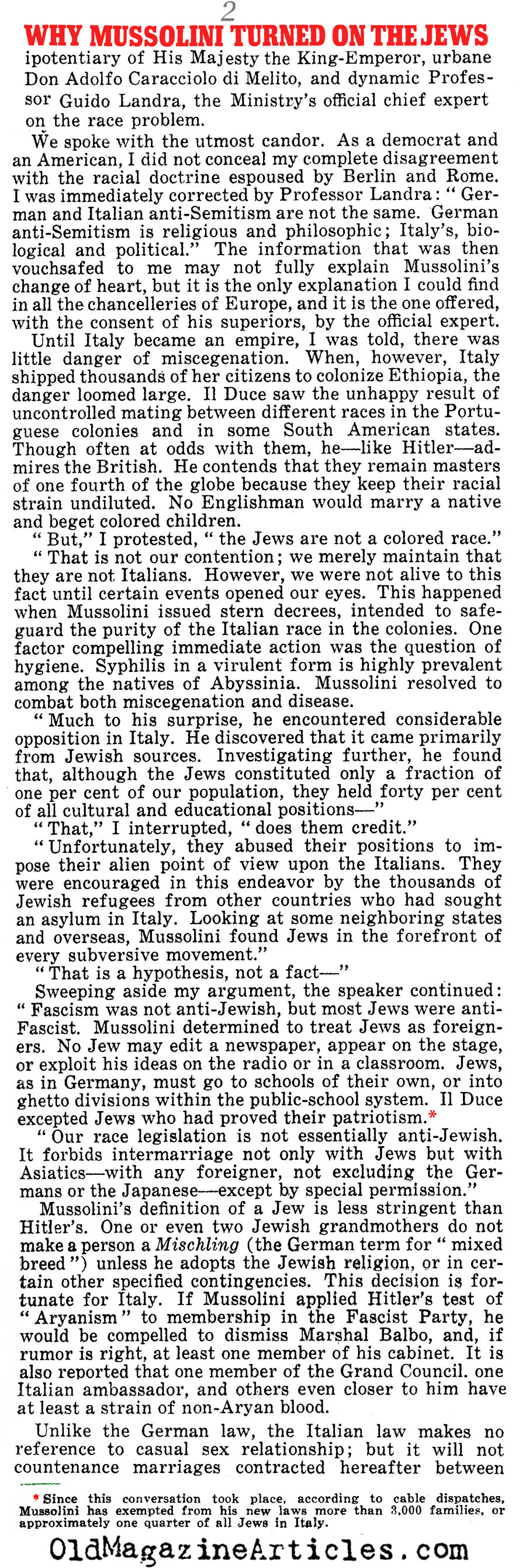 Mussolini Betrayed the Italian Jews (Liberty Magazine, 1939)