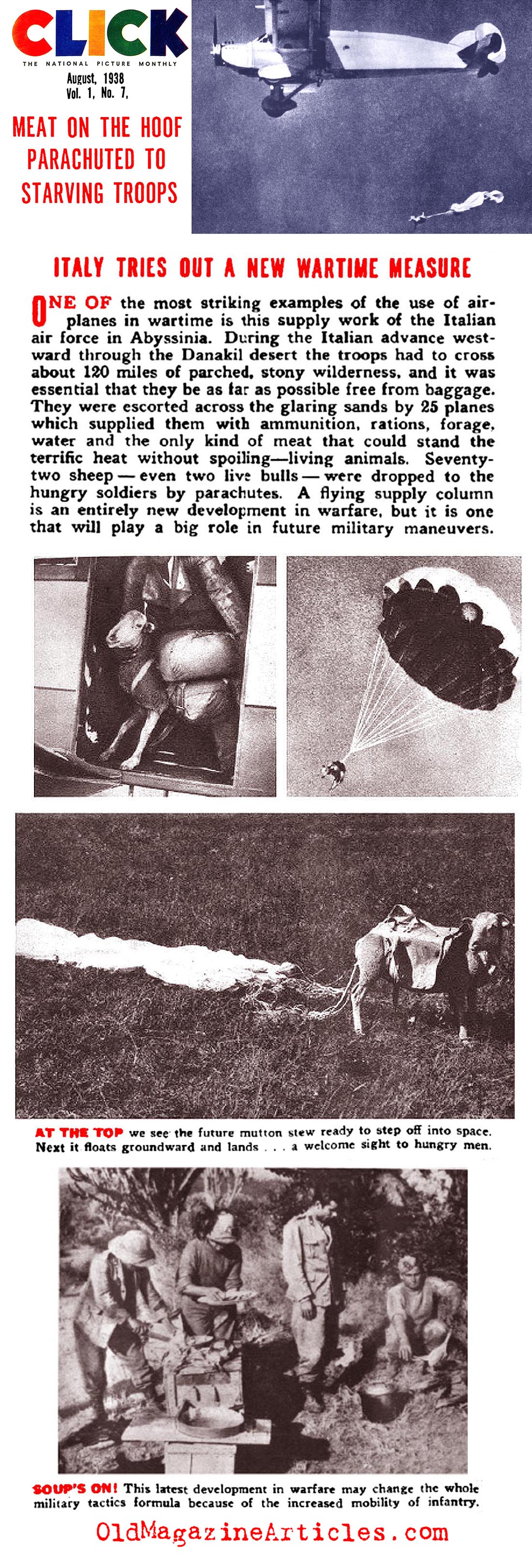 Fresh Meat Delivery System for Italian Troops (Click Magazine, 1938)