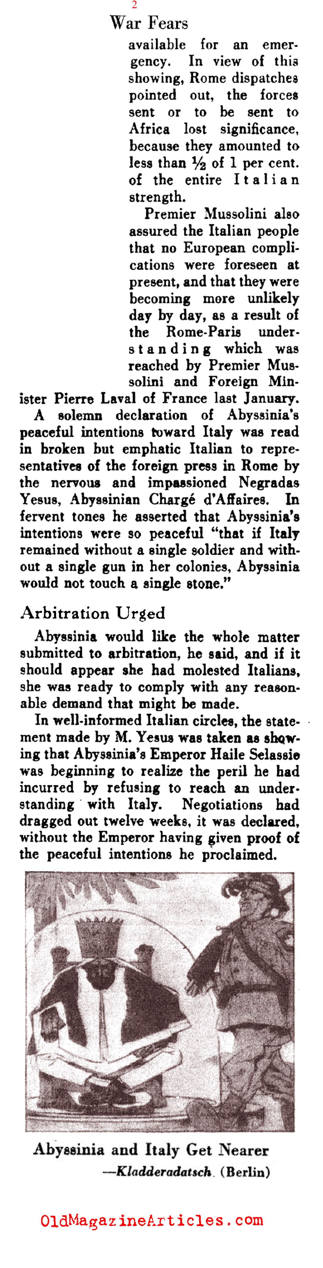 ''War Fears in Italo-Ethiopia Rift'' (Literary Digest, 1935)