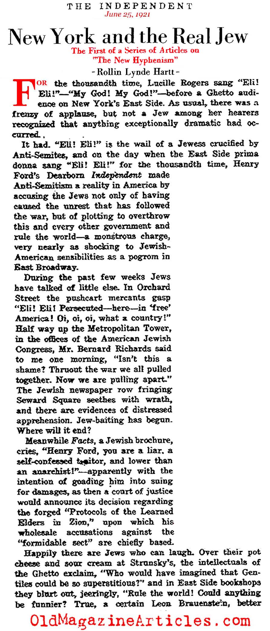 Jewish Population Growth in New York (The Independent, 1921)