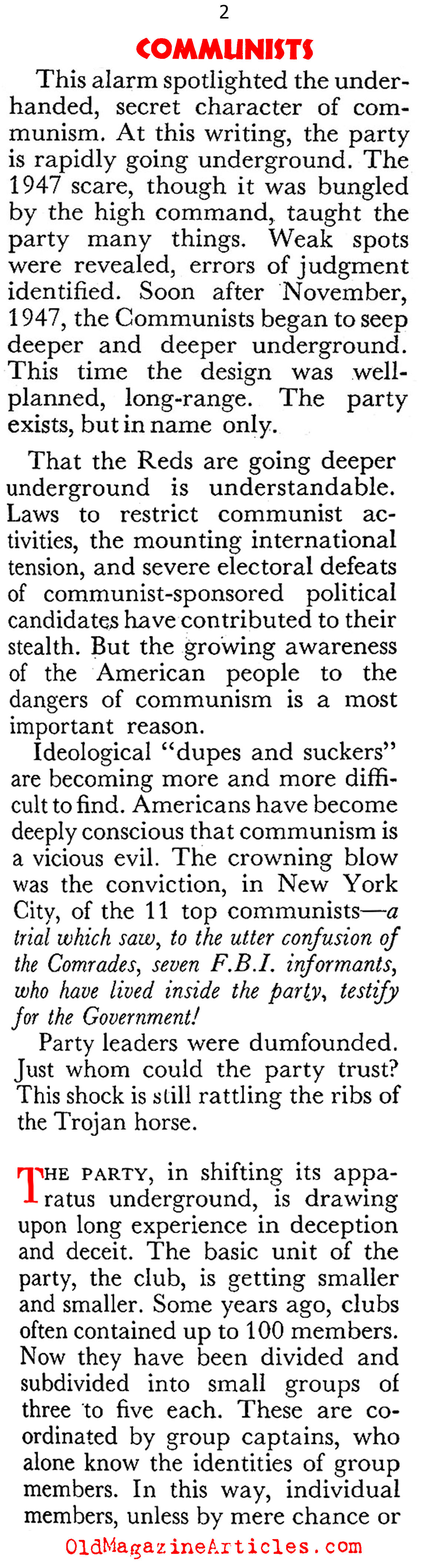 J. Edgar Hoover on the CPUSA (Coronet Magazine, 1950)