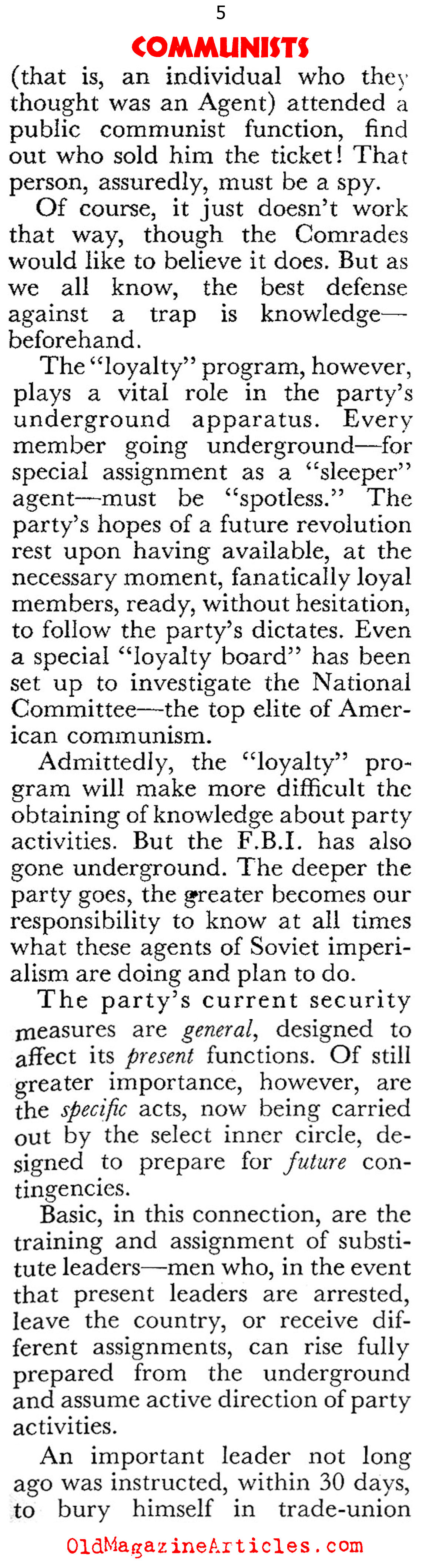 J. Edgar Hoover on the CPUSA (Coronet Magazine, 1950)