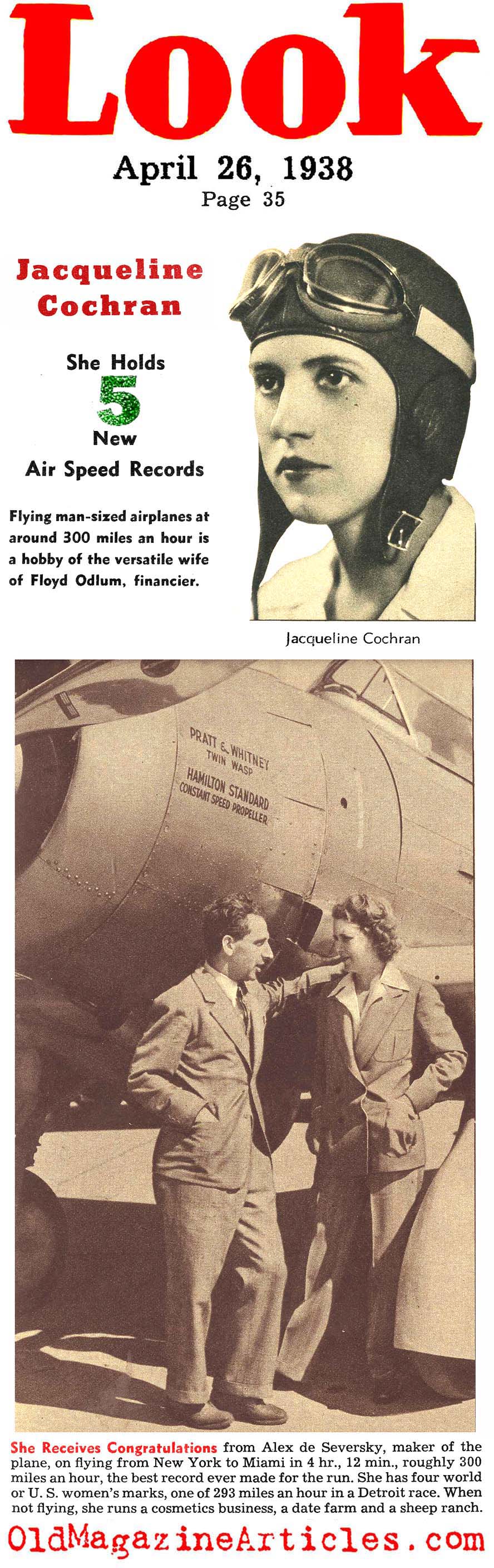 Jacqueline Cochran Gets a Fifth Air Speed Award (Look Magazine, 1938)
