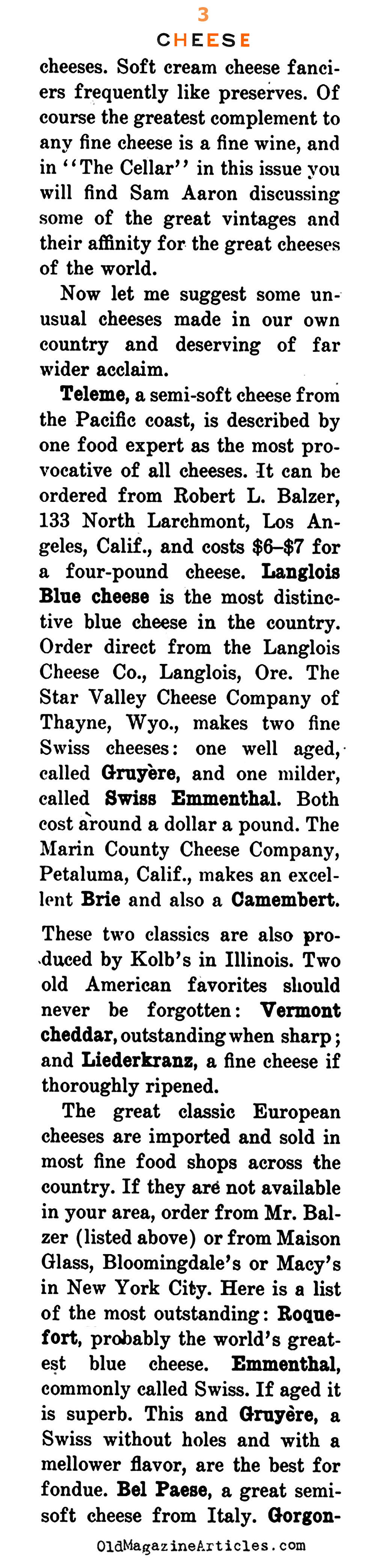 James Beard on Cheese (Gentry Magazine, 1957)