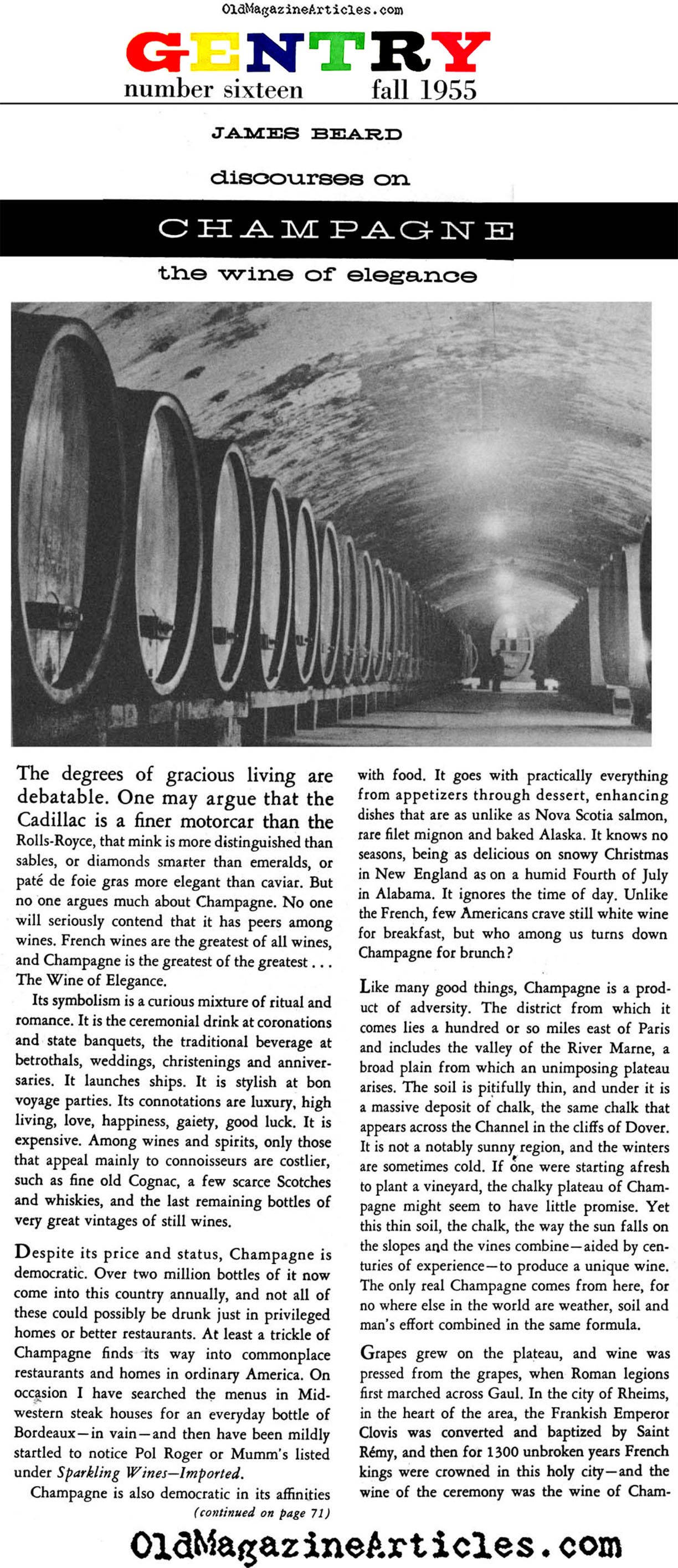 James Beard on Champagne (Gentry Magazine, 1955)