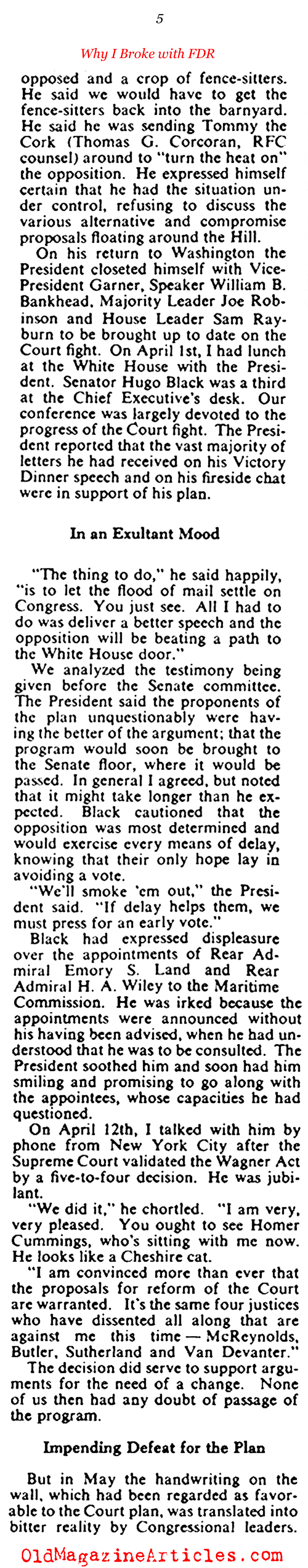 FDR, Congress and the Plan to Pack the Supreme Court (Collier's Magazine, 1947)