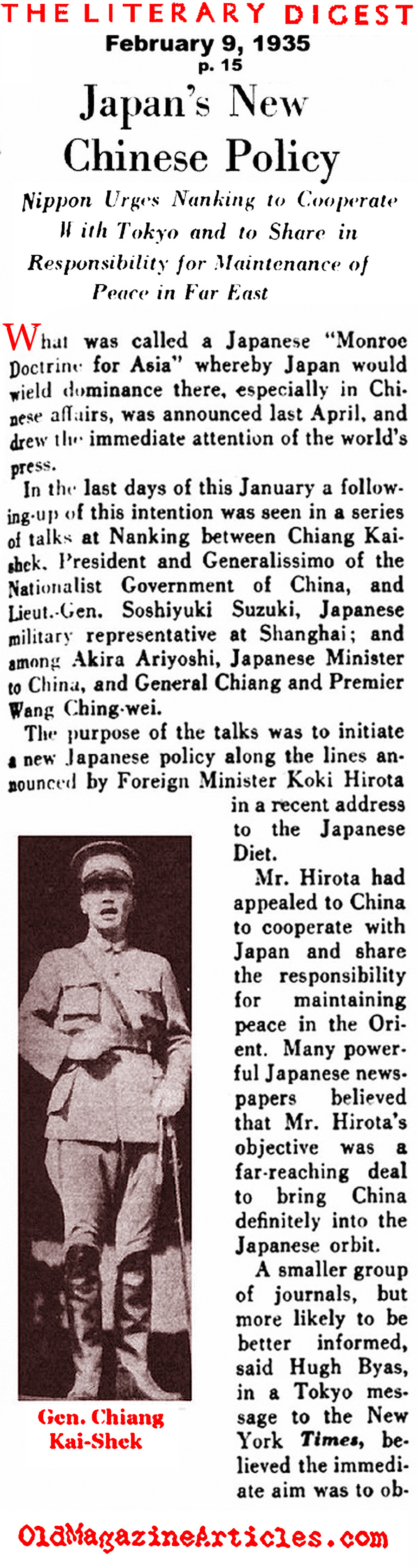 Japan's China Poicy (Literary Digest, 1935)