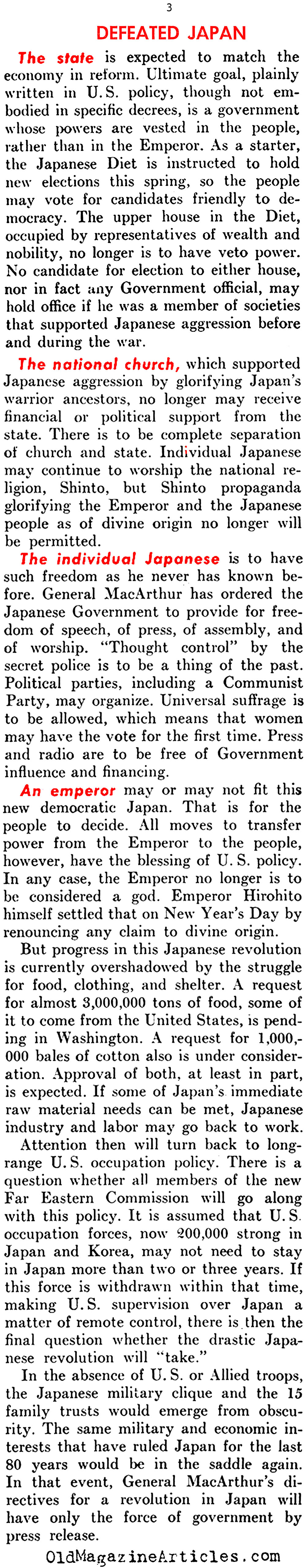 Reforms in Post-Fascist Japan (United States News, 1946)