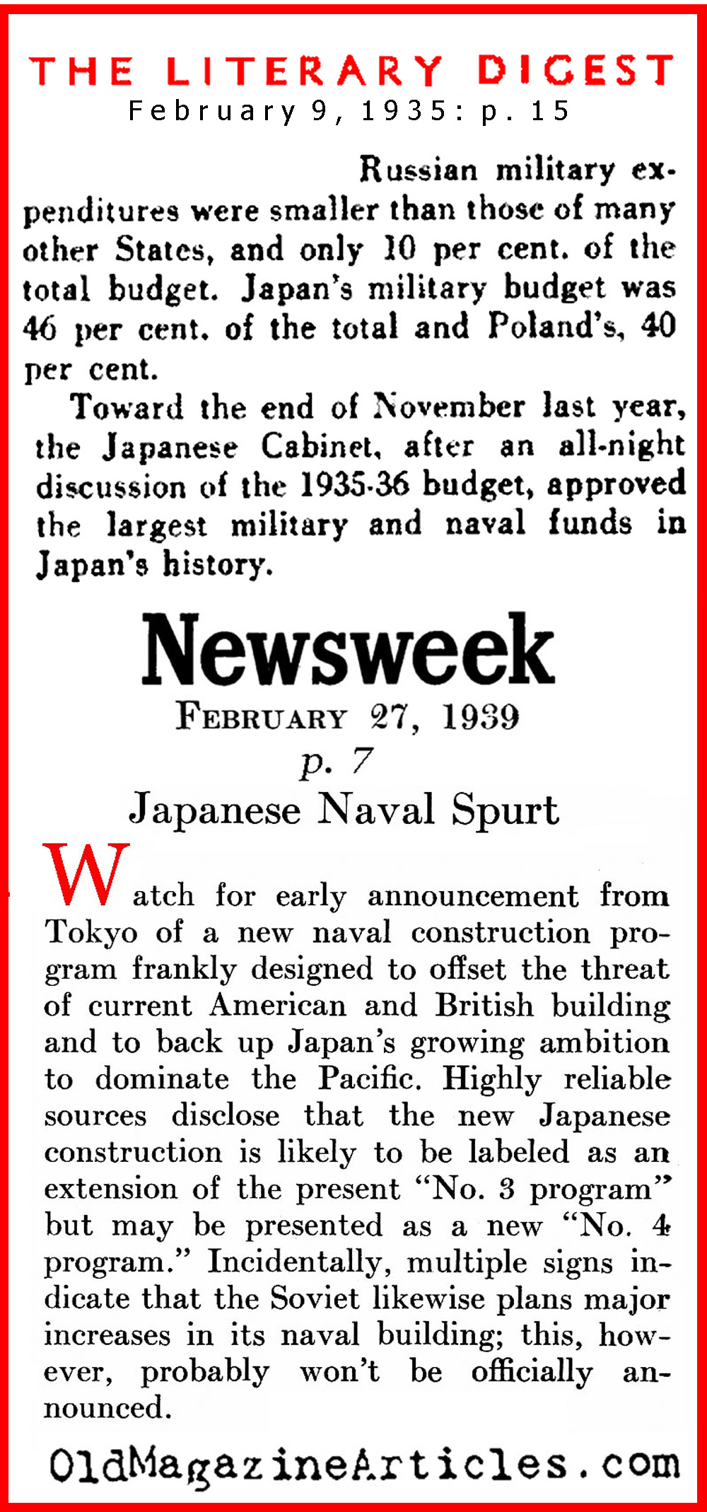 The Military Buildup in Imperial Japan (Literary Digest, 1936 & Newsweek, 1939)
