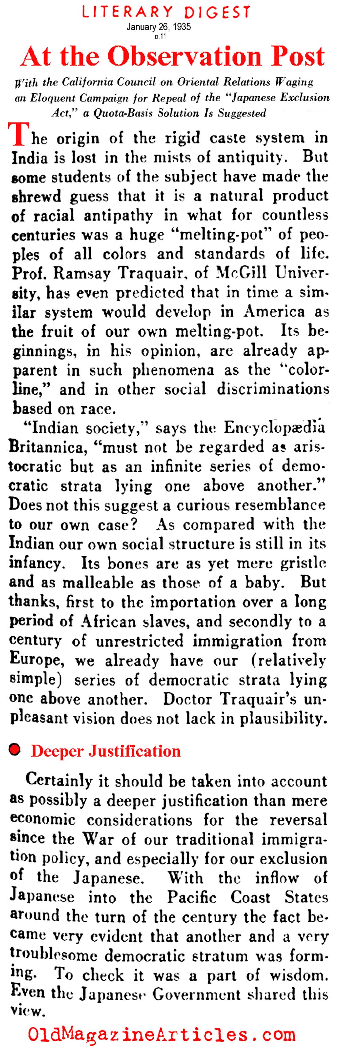 A Call to Repeal the Japanese Exclusion Act (Literary Digest, 1935)